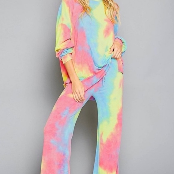NWT!Sale🔥Tie Dye Bright Neon joggers Drawstring - Picture 4 of 7